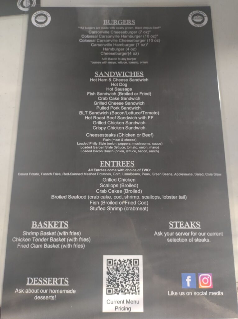 Carsonville Hotel Menu 5