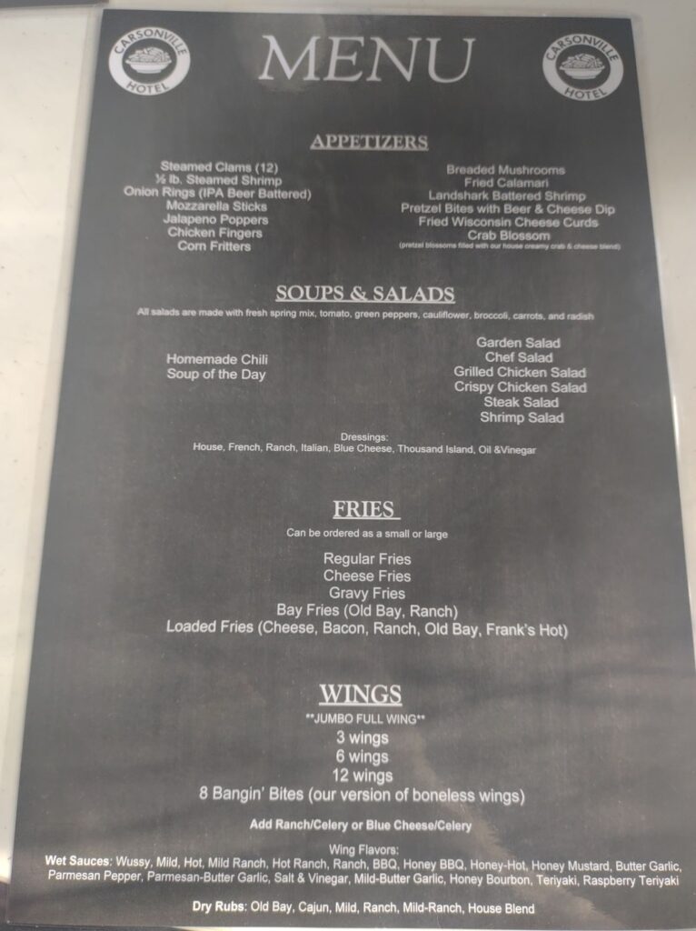 Carsonville Hotel Menu 8